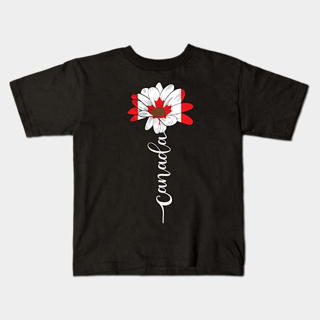 Vintage Canada Sunflower Flag Canada Lover Kids T-Shirt by Sandra Holloman